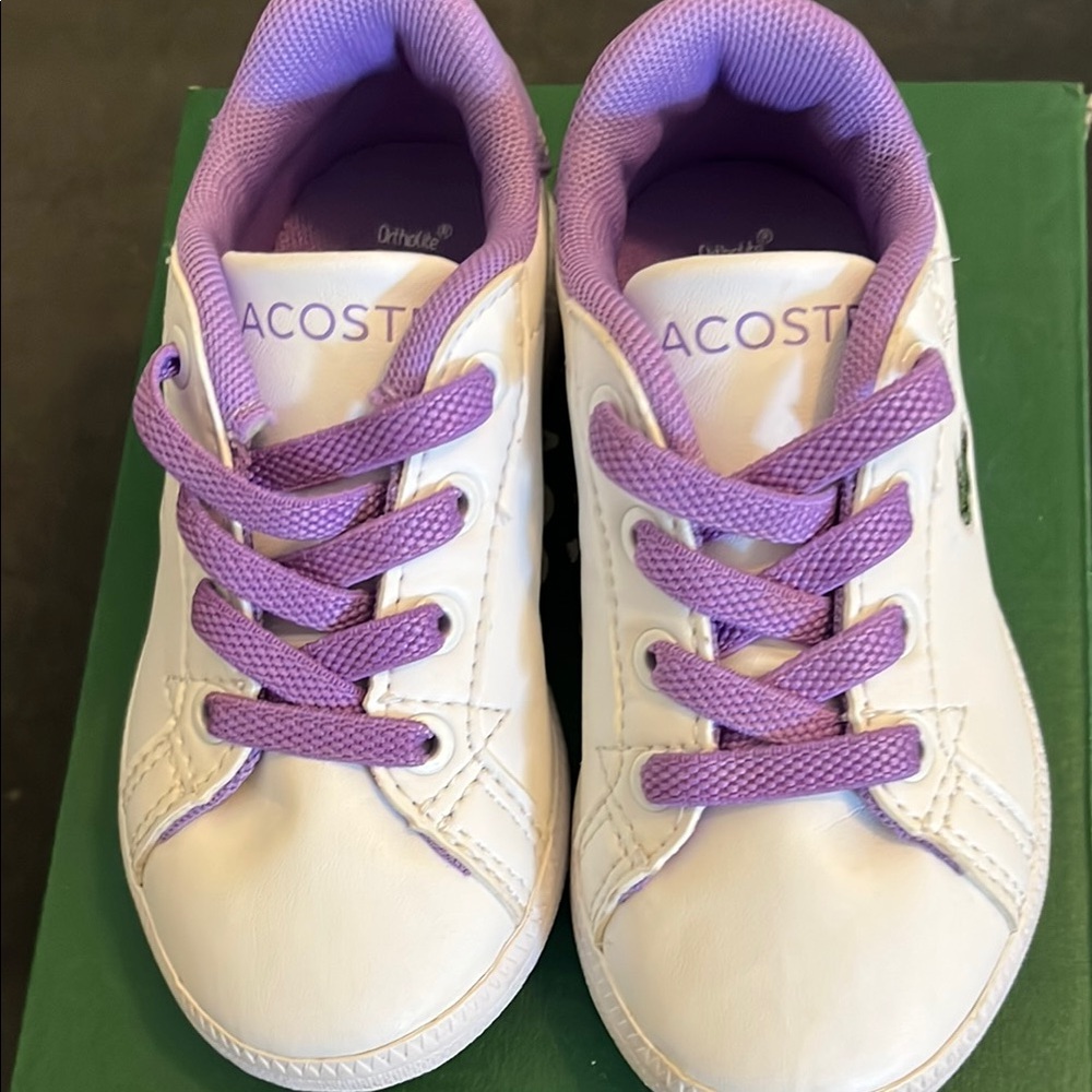 Lacoste White and Purple Sneakers Classic Design kids size 6.5